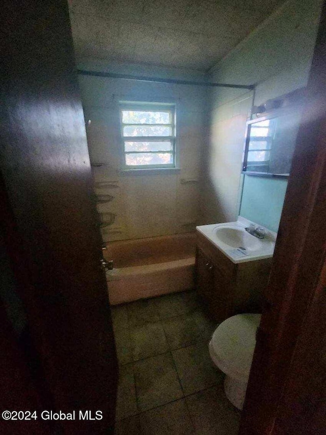 full bathroom with shower / washtub combination, toilet, and vanity