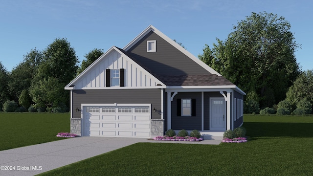 view of front of home featuring a garage and a front lawn