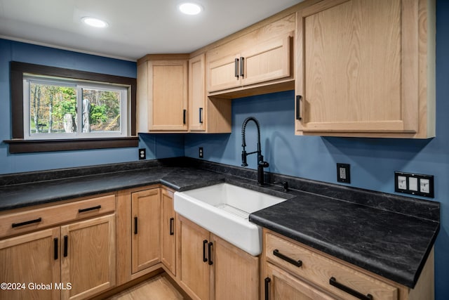 kitchen with light brown cabinetry and sink