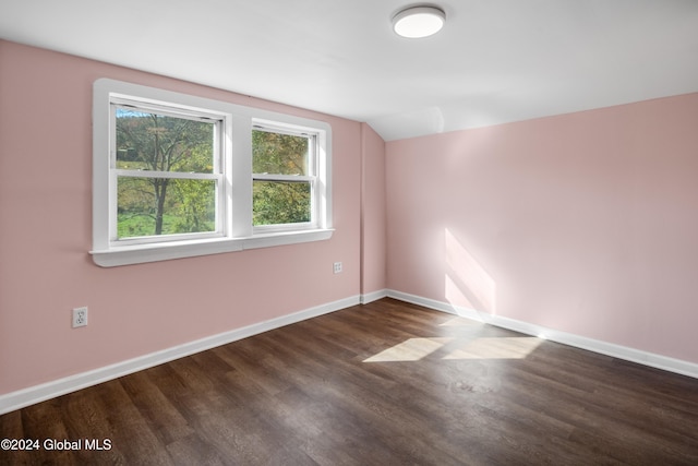 interior space featuring dark hardwood / wood-style flooring and vaulted ceiling