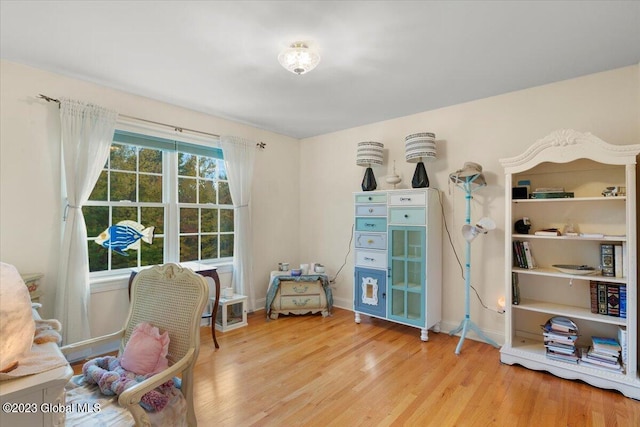 sitting room with light hardwood / wood-style flooring