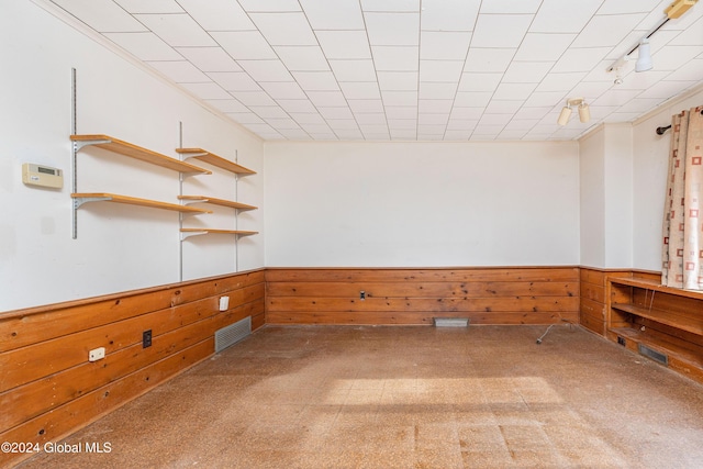 spare room featuring wood walls