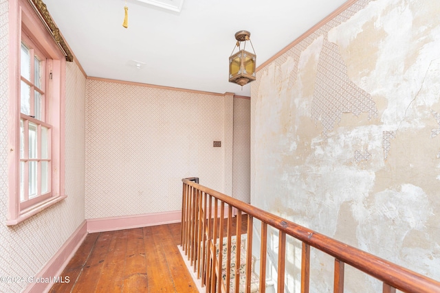 hall featuring hardwood / wood-style floors and crown molding