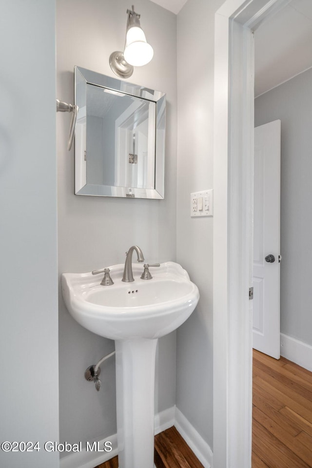 bathroom with hardwood / wood-style flooring