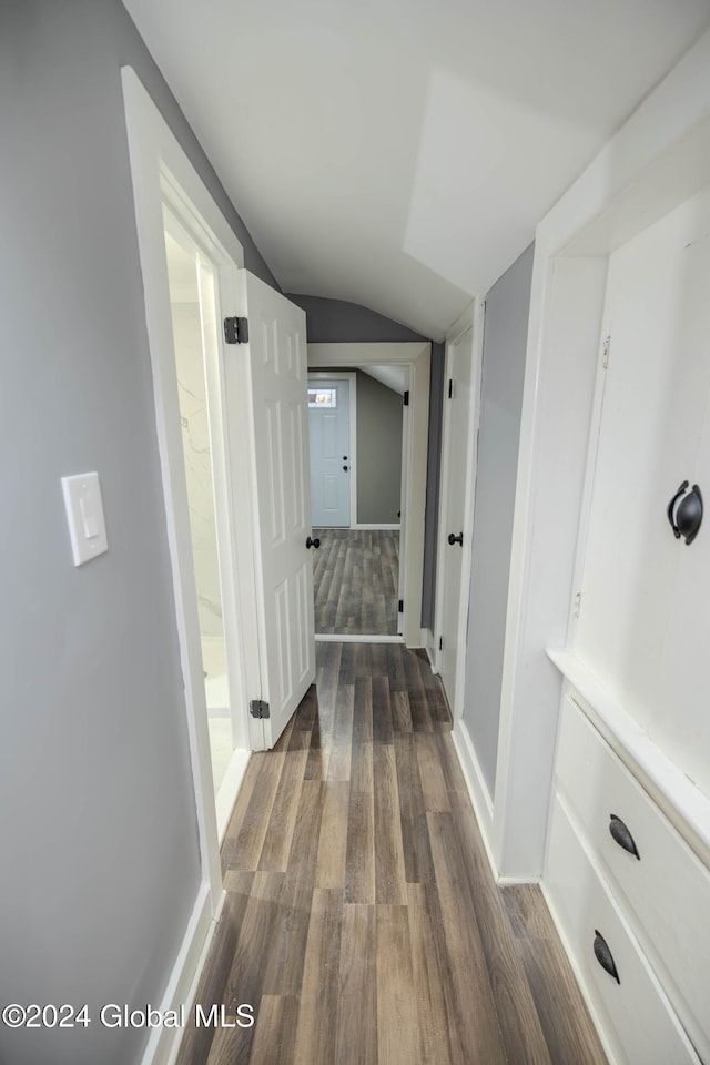 hallway featuring dark wood-type flooring