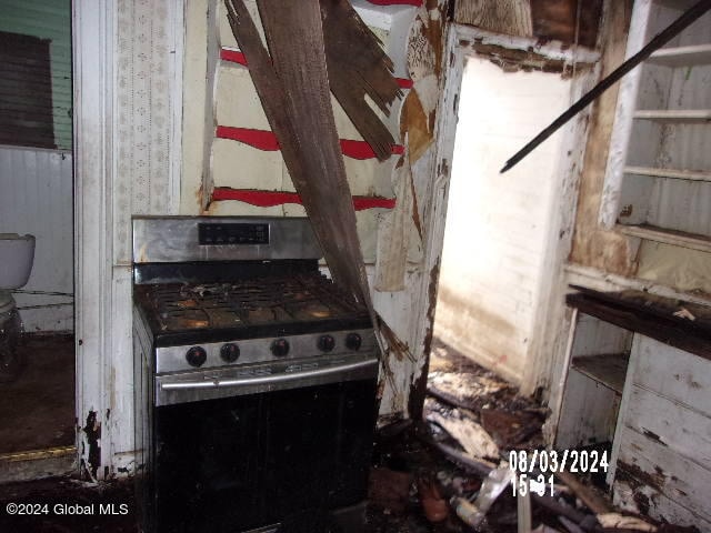 kitchen with stainless steel range with gas stovetop