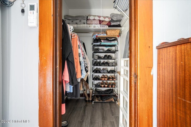 walk in closet with hardwood / wood-style flooring