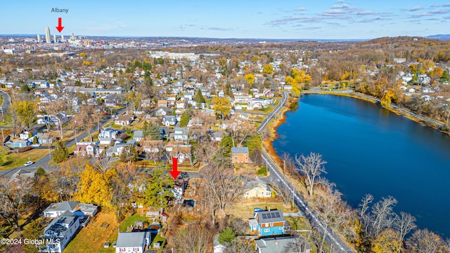 aerial view with a water view