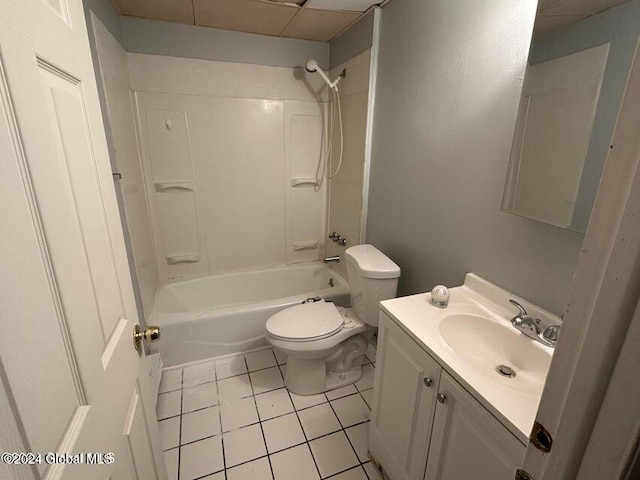 full bathroom with tile patterned floors, vanity,  shower combination, and toilet