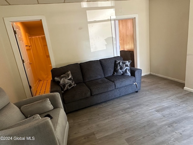 living room featuring hardwood / wood-style floors and radiator heating unit