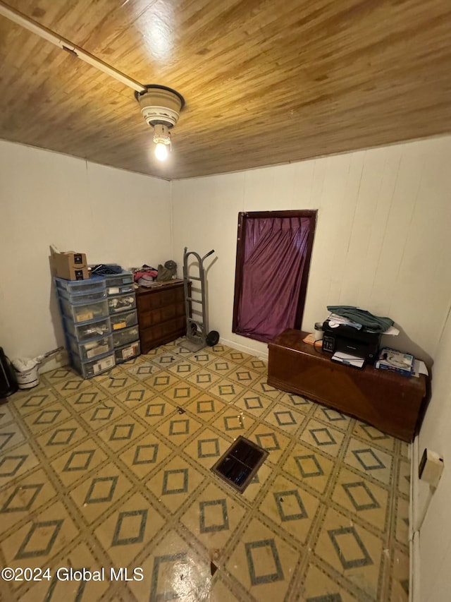 bedroom with wooden ceiling