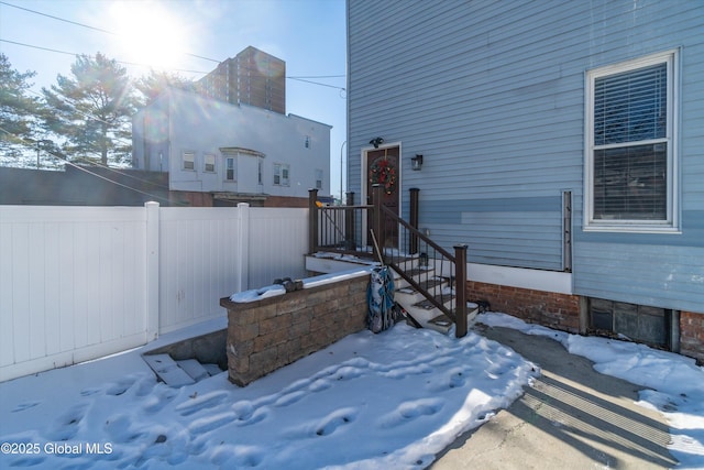 view of snow covered patio