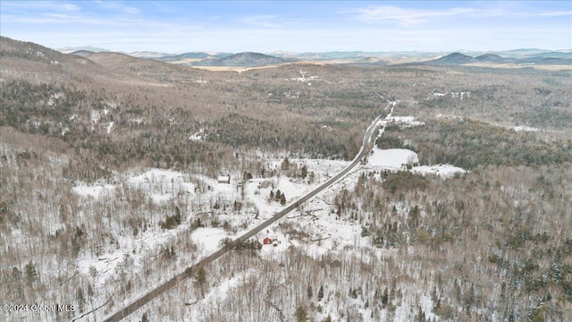 snowy aerial view featuring a mountain view