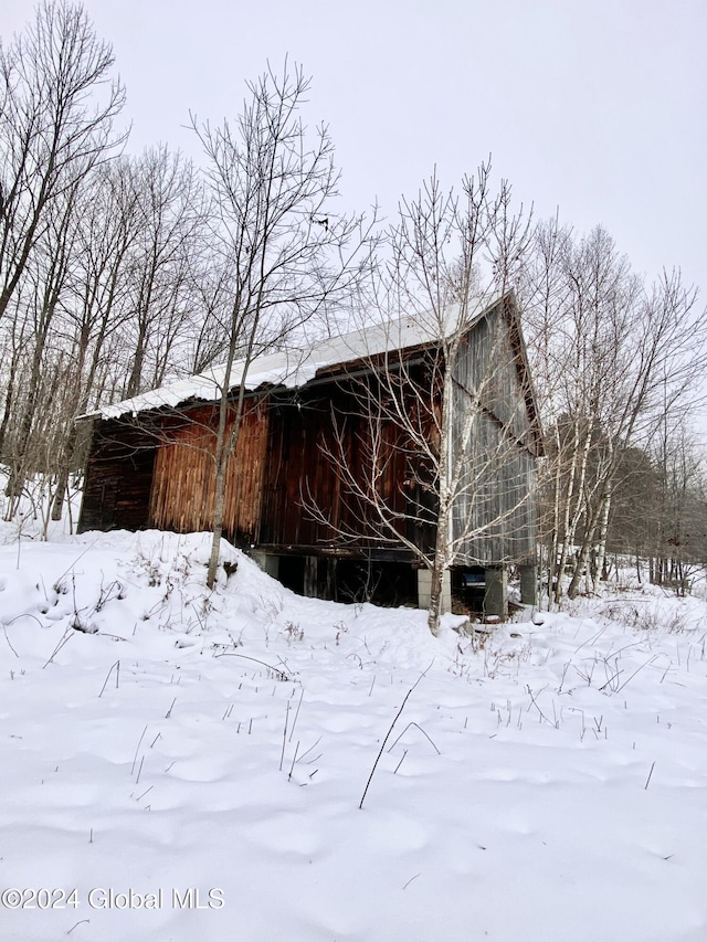 view of snow covered property