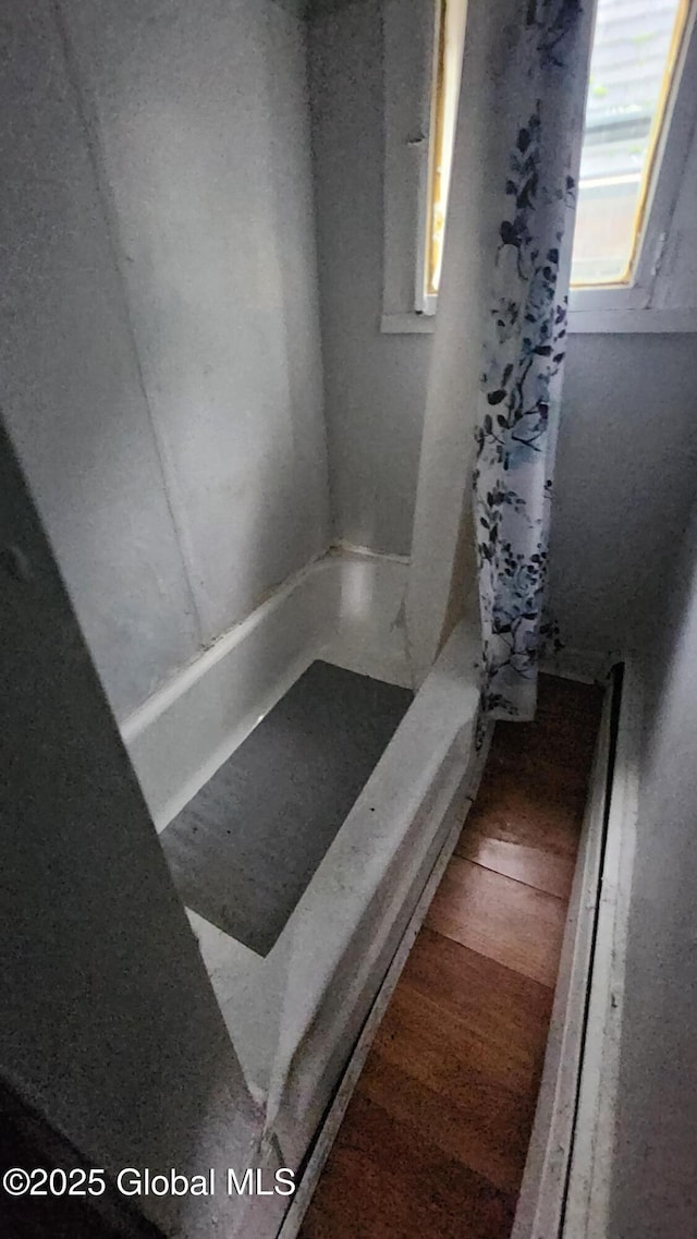 bathroom with hardwood / wood-style flooring