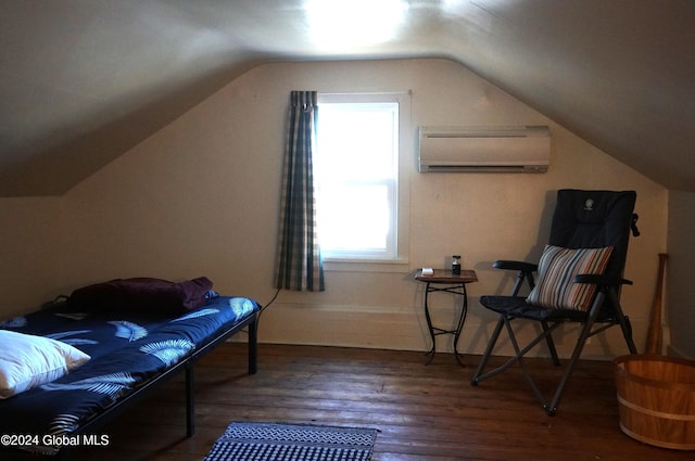 bonus room featuring a wall mounted air conditioner, dark wood-type flooring, and vaulted ceiling