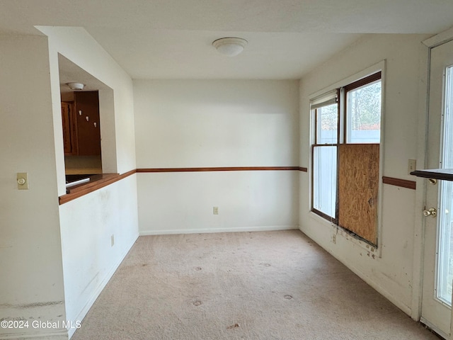 spare room featuring light colored carpet