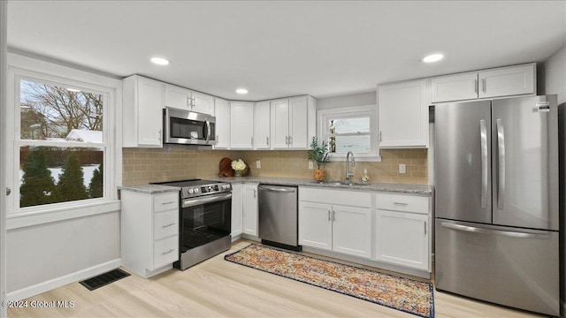 kitchen with white cabinetry, sink, and appliances with stainless steel finishes