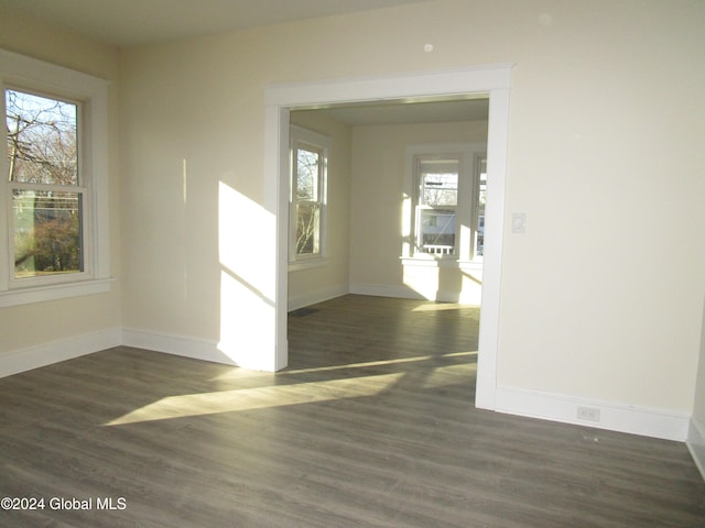 unfurnished room featuring dark wood-type flooring