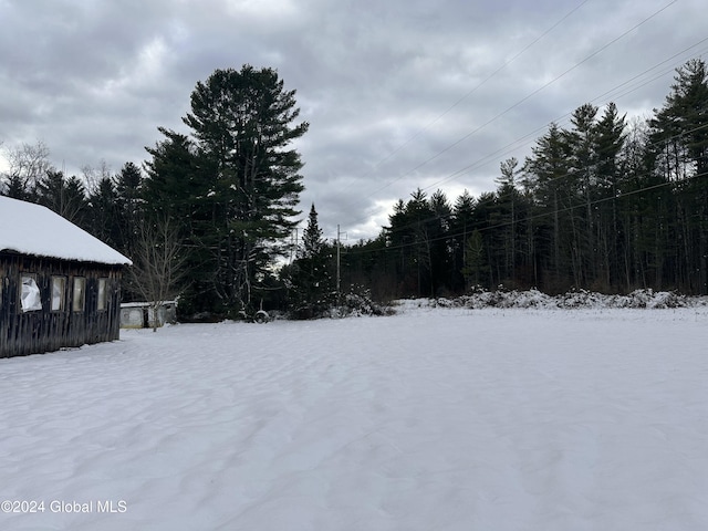 view of yard layered in snow