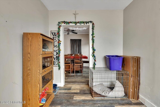 interior space with dark hardwood / wood-style floors