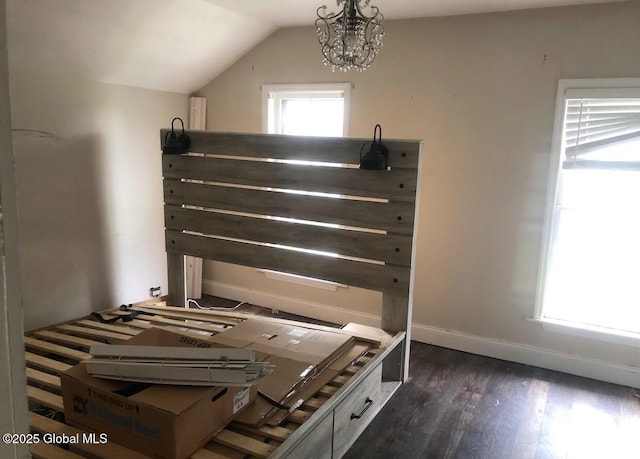 24 Wagner St, Fort Plain, NY 13339 - stairs with wood finished floors, vaulted ceiling, and a chandelier