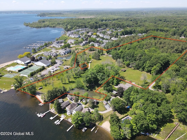 bird's eye view featuring a water view