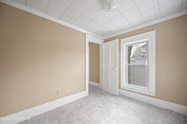 carpeted spare room featuring ornamental molding