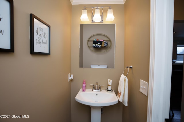 bathroom with ornamental molding