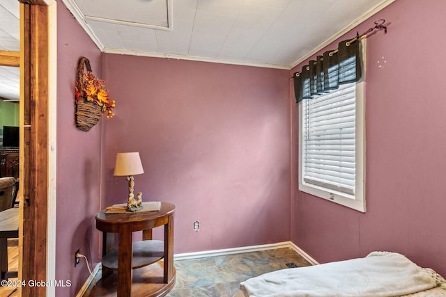 bedroom featuring crown molding