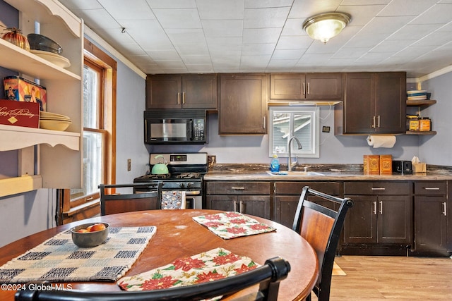 kitchen featuring gas stove, light hardwood / wood-style floors, sink, and a wealth of natural light