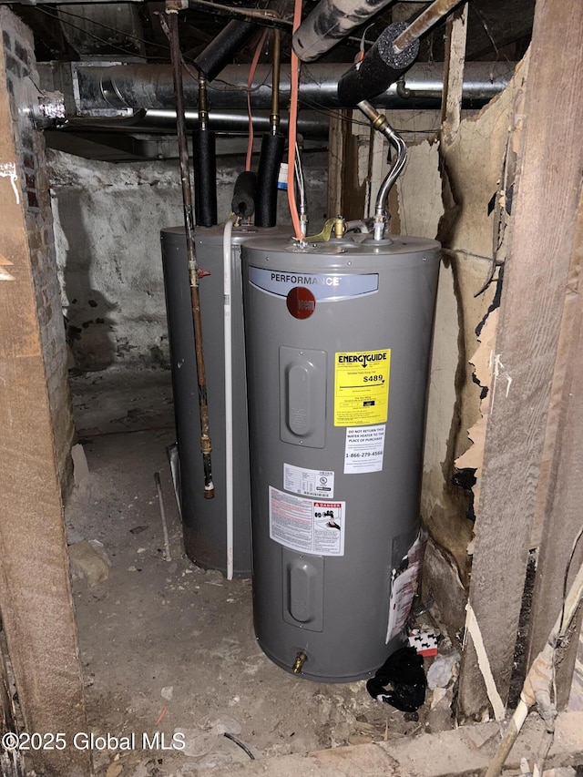 utility room featuring water heater and electric water heater