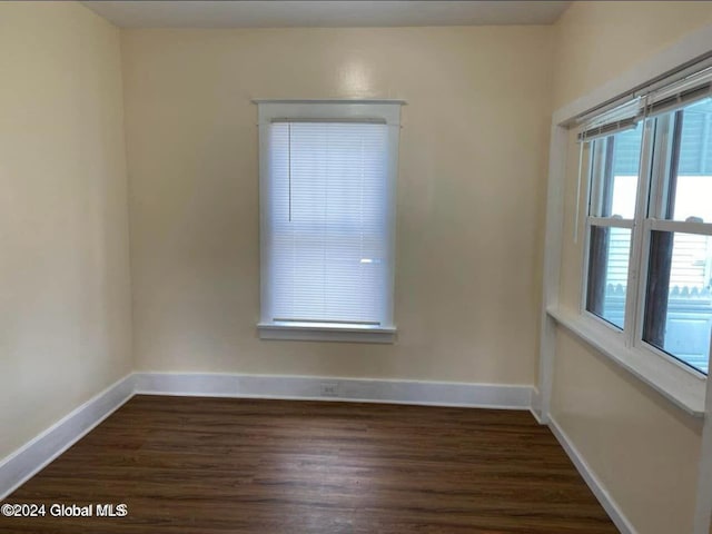 spare room with dark wood-type flooring