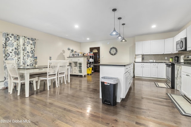 kitchen with white cabinetry, dark hardwood / wood-style floors, and appliances with stainless steel finishes