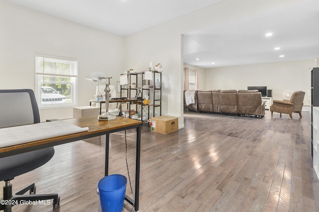 home office featuring hardwood / wood-style floors