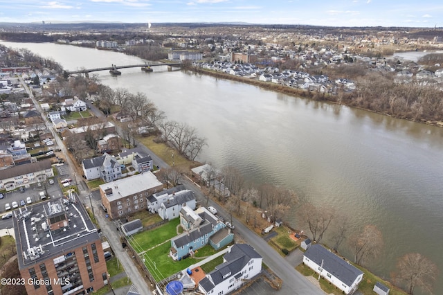 aerial view featuring a water view