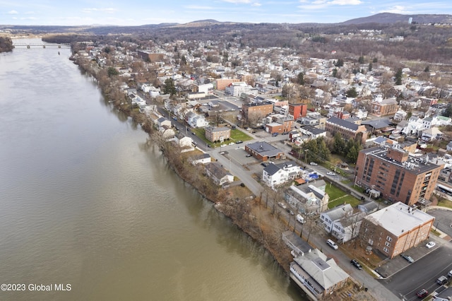 aerial view with a water and mountain view