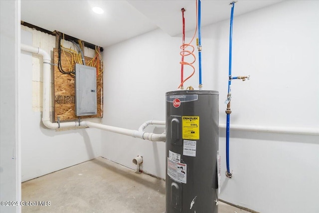 utility room with electric panel and water heater