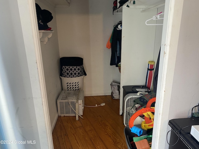 walk in closet with wood-type flooring