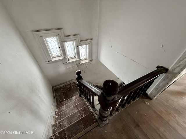 stairway featuring wood-type flooring