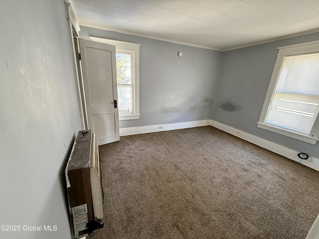 carpeted empty room with crown molding