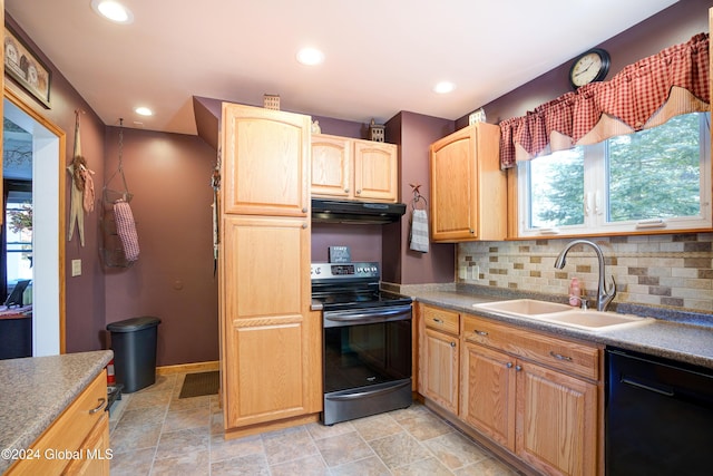 kitchen featuring sink, black dishwasher, a healthy amount of sunlight, and electric stove