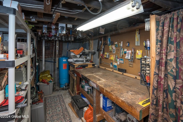 interior space featuring a workshop area