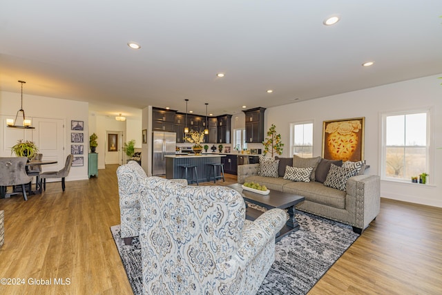 living room with light wood-type flooring