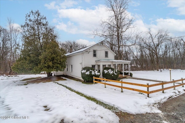 view of snow covered property