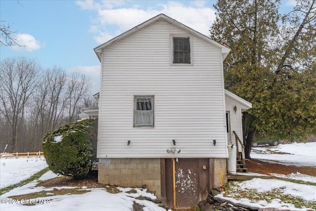 view of snow covered exterior