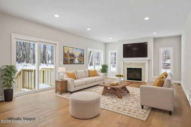 living room with light wood-type flooring