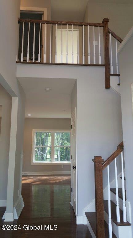 stairway with wood-type flooring