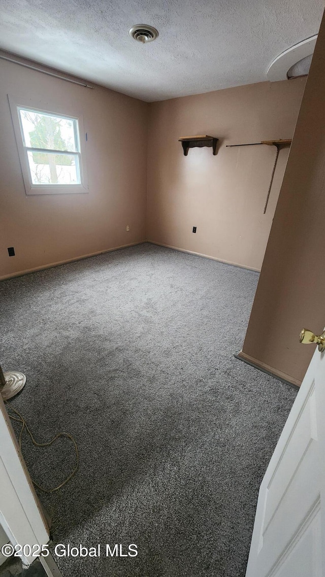 unfurnished room with a textured ceiling and carpet