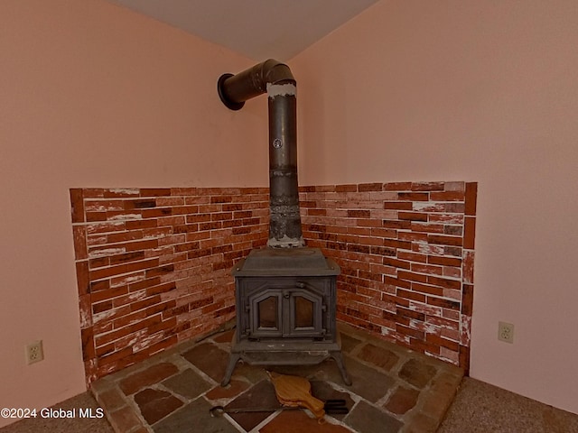 interior details with a wood stove